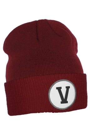 Custom A to Z Initial Letters Cuff Hat Beanie Warm Knit Skull Cap, Burgundy Letter V