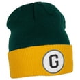 thumbnail image 1 of Daxton Custom A to Z Initial Letters Cuff Hat Beanie Warm Knit Skull Cap, DkGreen Gold Letter G, 1 of 4