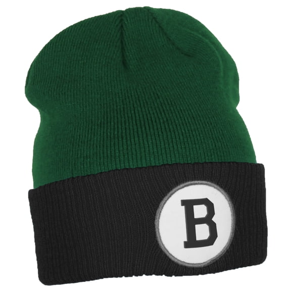 Daxton Custom A to Z Initial Letters Cuff Hat Beanie Warm Knit Skull Cap, Kelly Black Letter B
