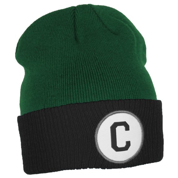 Daxton Custom A to Z Initial Letters Cuff Hat Beanie Warm Knit Skull Cap, Kelly Black Letter C