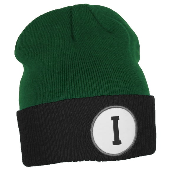 Daxton Custom A to Z Initial Letters Cuff Hat Beanie Warm Knit Skull Cap, Kelly Black Letter I