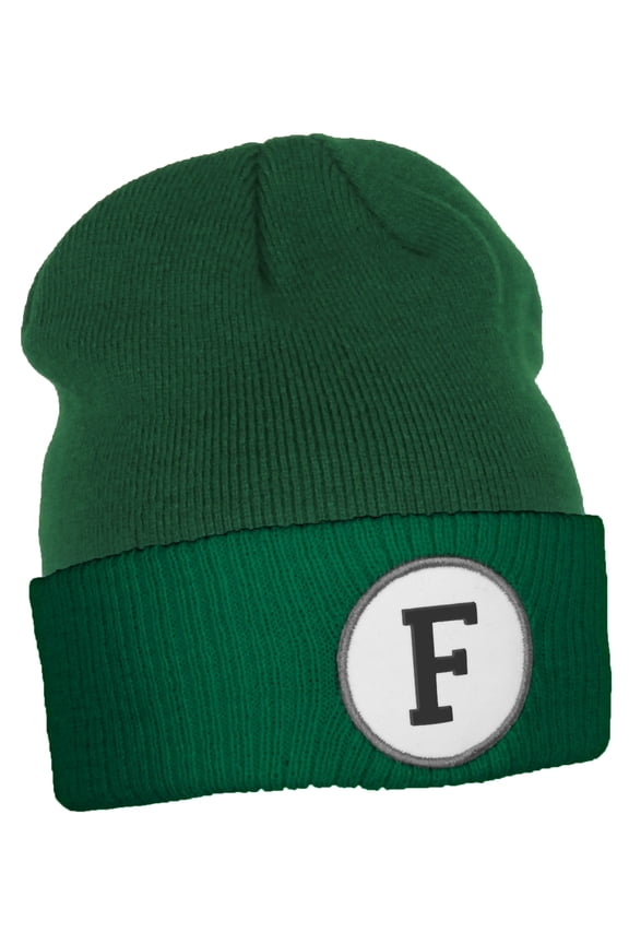 Custom A to Z Initial Letters Cuff Hat Beanie Warm Knit Skull Cap, Kelly Green Letter F