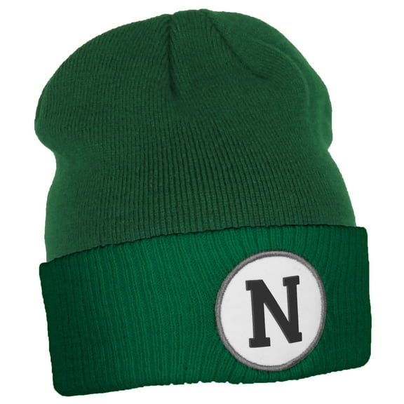 Daxton Custom A to Z Initial Letters Cuff Hat Beanie Warm Knit Skull Cap, Kelly Green Letter N