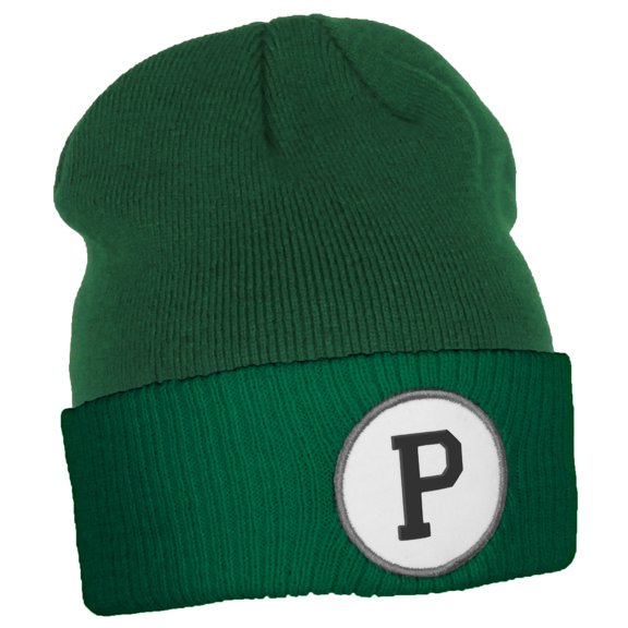 Daxton Custom A to Z Initial Letters Cuff Hat Beanie Warm Knit Skull Cap, Kelly Green Letter P