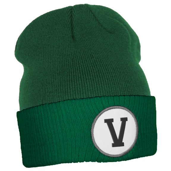 Daxton Custom A to Z Initial Letters Cuff Hat Beanie Warm Knit Skull Cap, Kelly Green Letter V
