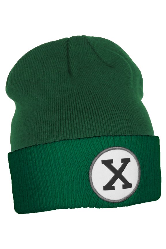 Custom A to Z Initial Letters Cuff Hat Beanie Warm Knit Skull Cap, Kelly Green Letter X