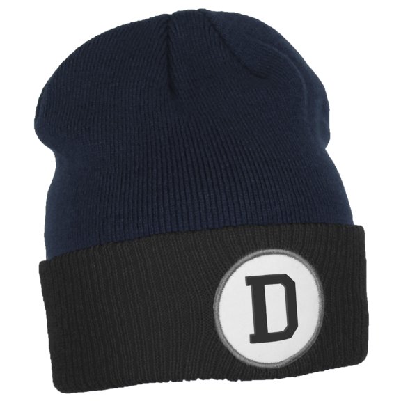 Daxton Custom A to Z Initial Letters Cuff Hat Beanie Warm Knit Skull Cap, Navy Black Letter D