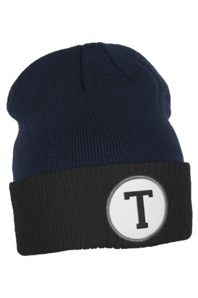 Custom A to Z Initial Letters Cuff Hat Beanie Warm Knit Skull Cap, Navy Black Letter T