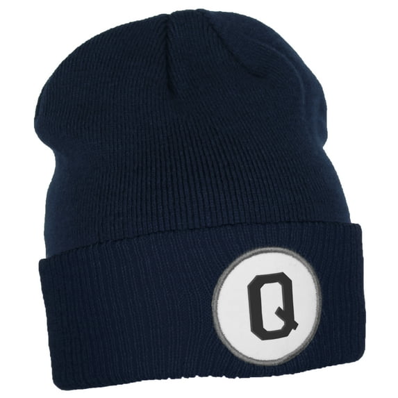 Daxton Custom A to Z Initial Letters Cuff Hat Beanie Warm Knit Skull Cap, Navy Letter Q