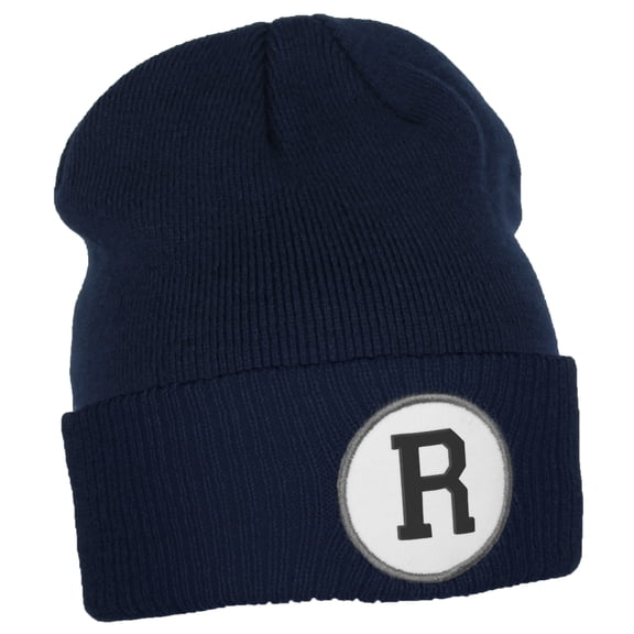 Daxton Custom A to Z Initial Letters Cuff Hat Beanie Warm Knit Skull Cap, Navy Letter R