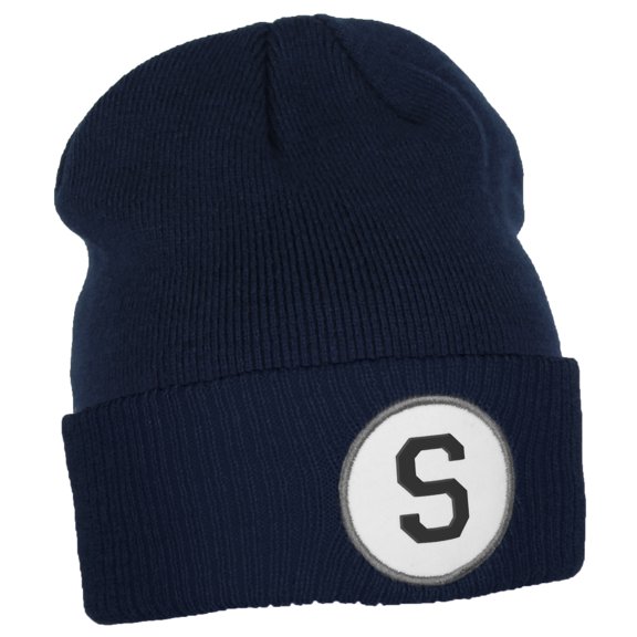 Daxton Custom A to Z Initial Letters Cuff Hat Beanie Warm Knit Skull Cap, Navy Letter S