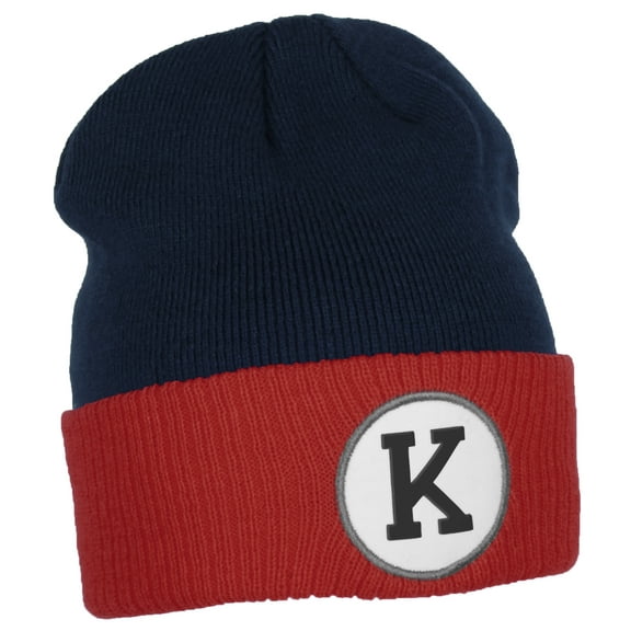 Daxton Custom A to Z Initial Letters Cuff Hat Beanie Warm Knit Skull Cap, Navy Red Letter K