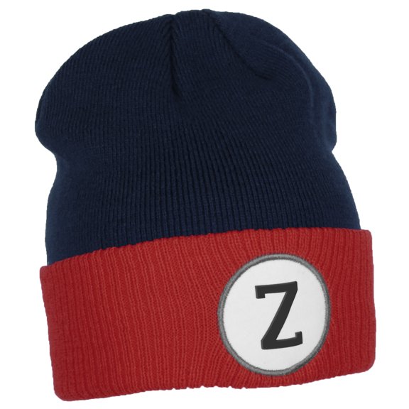 Daxton Custom A to Z Initial Letters Cuff Hat Beanie Warm Knit Skull Cap, Navy Red Letter Z