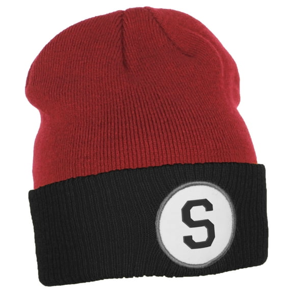 Daxton Custom A to Z Initial Letters Cuff Hat Beanie Warm Knit Skull Cap, Red Black Letter S