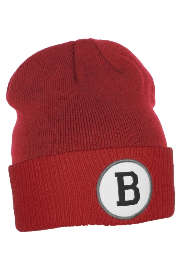 Custom A to Z Initial Letters Cuff Hat Beanie Warm Knit Skull Cap, Red Letter B