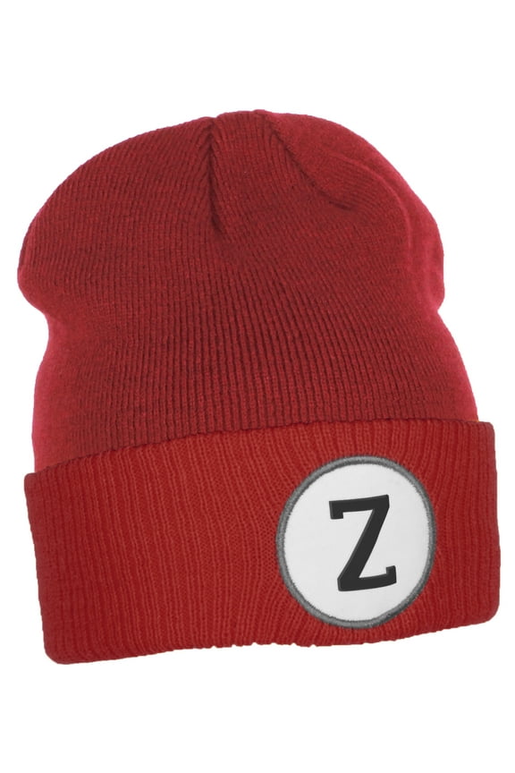 Custom A to Z Initial Letters Cuff Hat Beanie Warm Knit Skull Cap, Red Letter Z