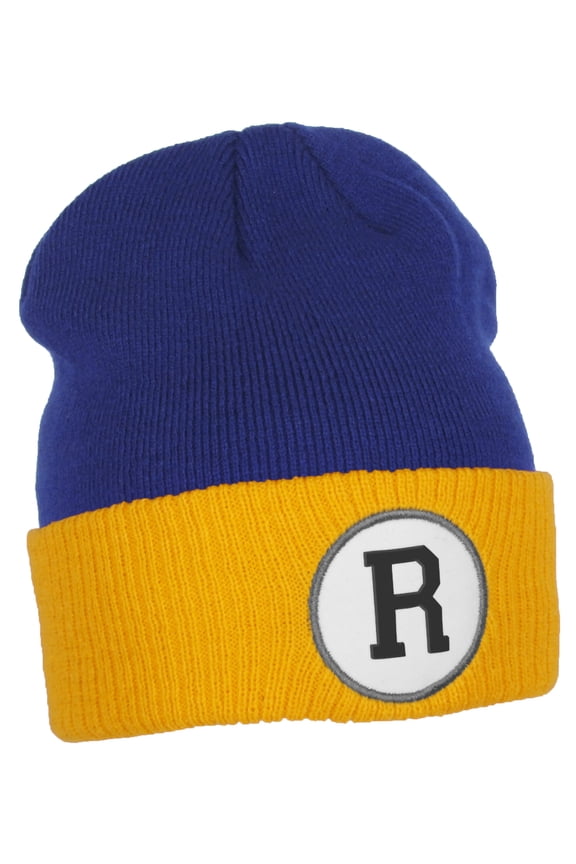 Custom A to Z Initial Letters Cuff Hat Beanie Warm Knit Skull Cap, Royal Gold Letter R