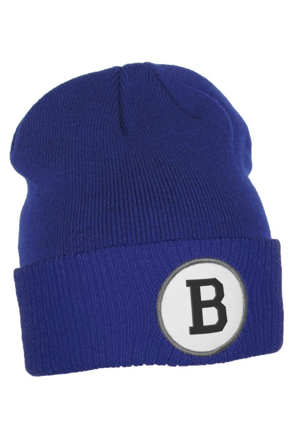 Custom A to Z Initial Letters Cuff Hat Beanie Warm Knit Skull Cap, Royal Letter B