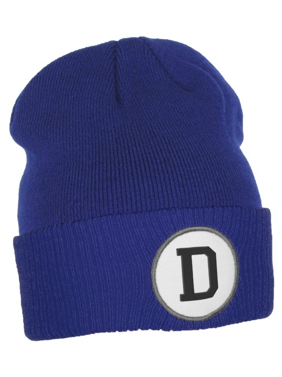 Custom A to Z Initial Letters Cuff Hat Beanie Warm Knit Skull Cap, Royal Letter D