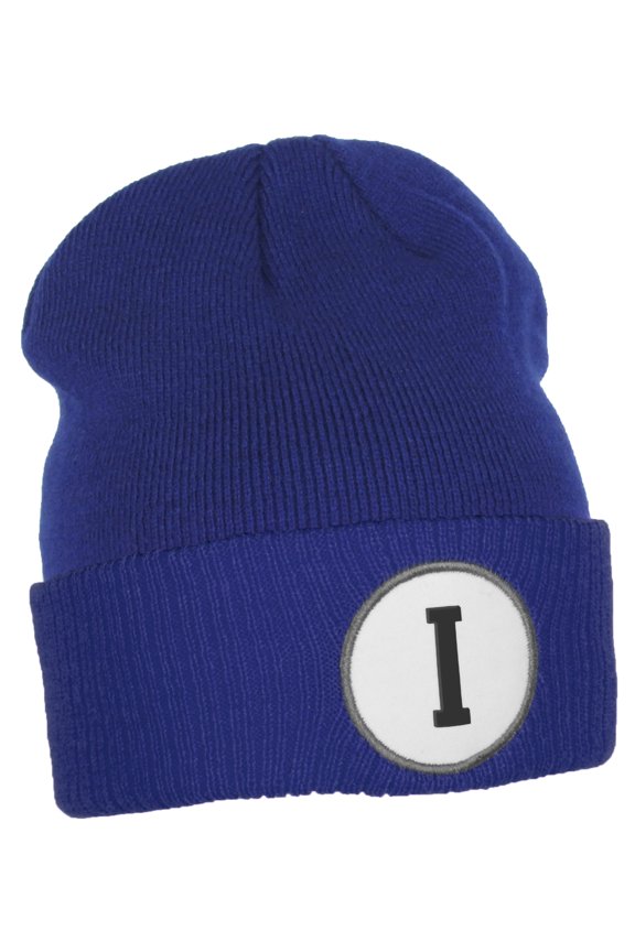 Custom A to Z Initial Letters Cuff Hat Beanie Warm Knit Skull Cap, Royal Letter I