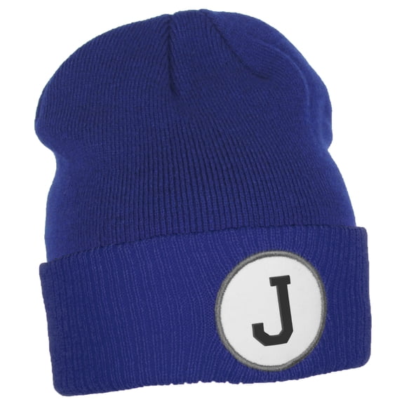 Daxton Custom A to Z Initial Letters Cuff Hat Beanie Warm Knit Skull Cap, Royal Letter J