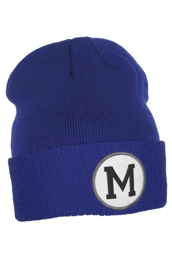 Custom A to Z Initial Letters Cuff Hat Beanie Warm Knit Skull Cap, Royal Letter M
