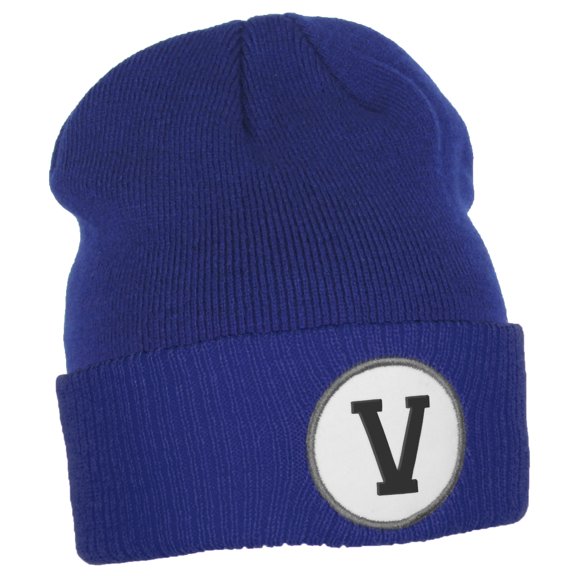 Daxton Custom A to Z Initial Letters Cuff Hat Beanie Warm Knit Skull Cap, Royal Letter V