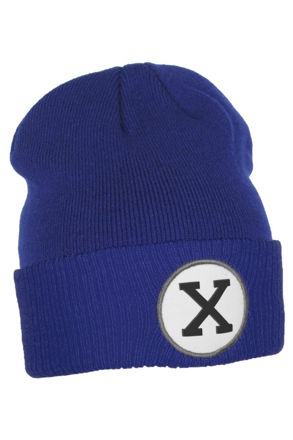 Custom A to Z Initial Letters Cuff Hat Beanie Warm Knit Skull Cap, Royal Letter X