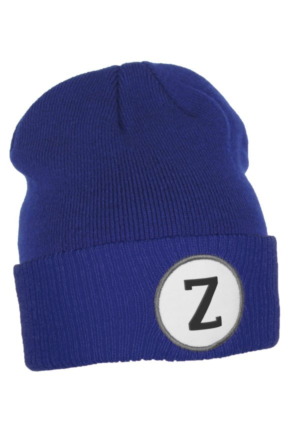 Custom A to Z Initial Letters Cuff Hat Beanie Warm Knit Skull Cap, Royal Letter Z