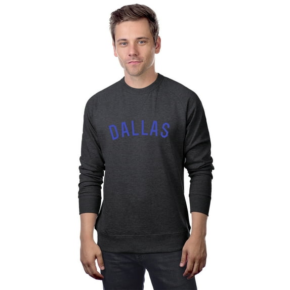 Daxton Dallas Sweatshirt Athletic Fit Pullover Crewneck French Terry Fabric, HthCharcoal Sweatshirt Royal Letters, L