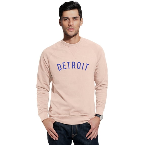 Daxton Detroit Sweatshirt Athletic Fit Pullover Crewneck French Terry Fabric, Peach Sweatshirt Royal Letters, L
