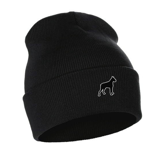 Daxton Dog Breeds Cuffed Beanie Winter Knit Hat Skully Cap, Boxer Dog, Black Beanie