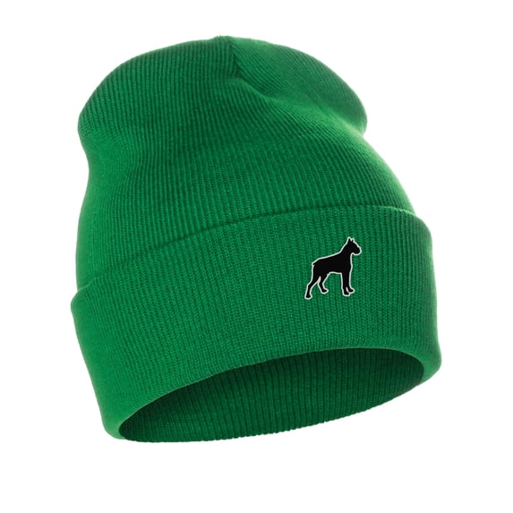 Daxton Dog Breeds Cuffed Beanie Winter Knit Hat Skully Cap, Boxer Dog, Kelly Beanie