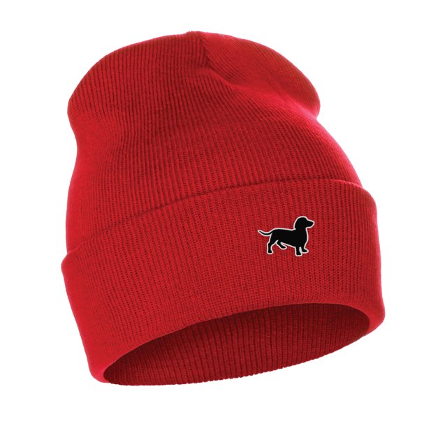 Daxton Dog Breeds Cuffed Beanie Winter Knit Hat Skully Cap, Dachshund, Red Beanie