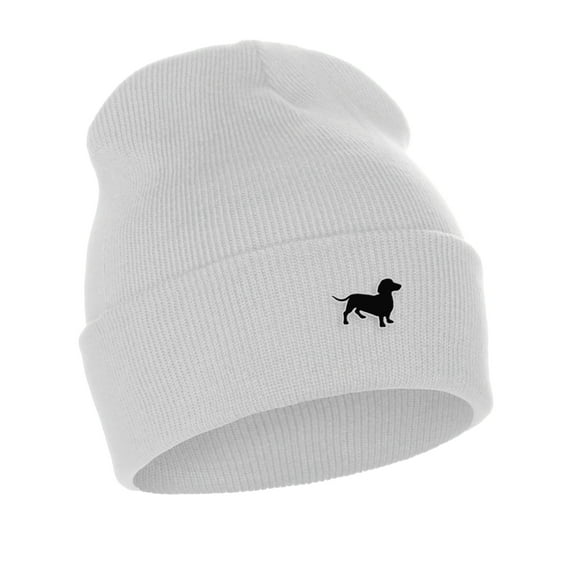 Daxton Dog Breeds Cuffed Beanie Winter Knit Hat Skully Cap, Dachshund, White Beanie