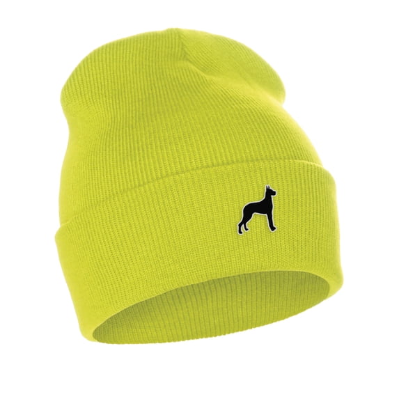 Daxton Dog Breeds Cuffed Beanie Winter Knit Hat Skully Cap, Great Dane, Neon Yellow Beanie