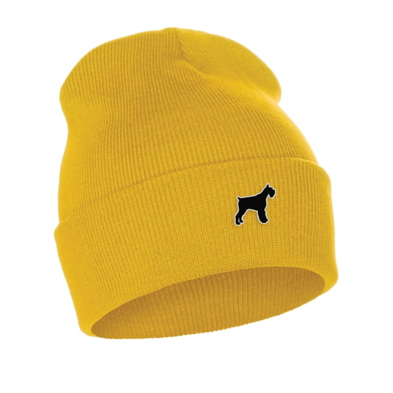 Daxton Dog Breeds Cuffed Beanie Winter Knit Hat Skully Cap, Schnauzer, Gold Beanie