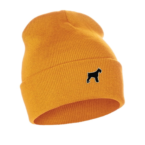 Daxton Dog Breeds Cuffed Beanie Winter Knit Hat Skully Cap, Schnauzer, Neon Orange Beanie