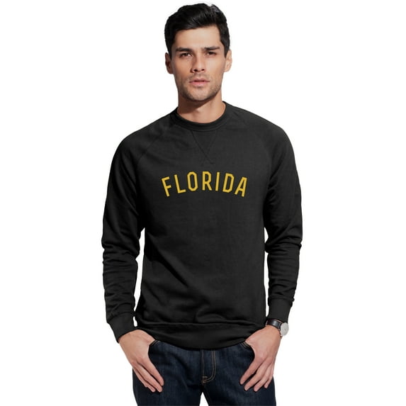 Daxton Florida Sweatshirt Athletic Fit Pullover Crewneck French Terry Fabric, Black Sweatshirt Gold Letters, L