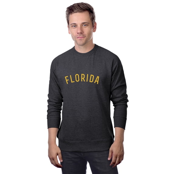 Daxton Florida Sweatshirt Athletic Fit Pullover Crewneck French Terry Fabric, HthCharcoal Sweatshirt Gold Letters, L