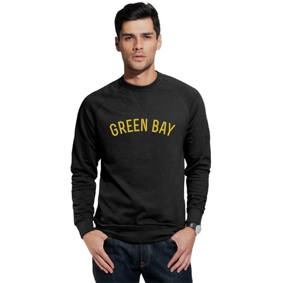 Daxton GreenBay Sweatshirt Athletic Fit Pullover Crewneck French Terry Fabric, Black Sweatshirt Gold Letters, 1XL