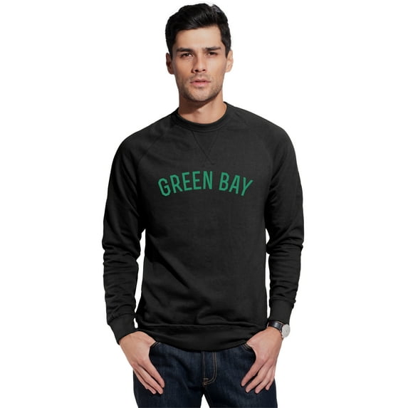 Daxton GreenBay Sweatshirt Athletic Fit Pullover Crewneck French Terry Fabric, Black Sweatshirt Green Letters, 1XL