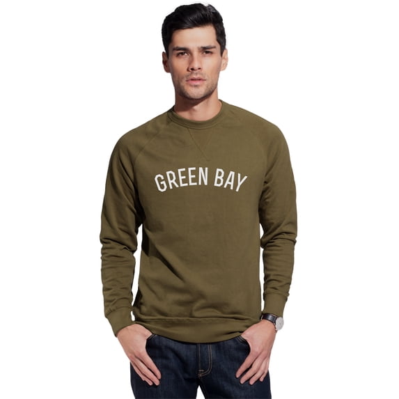 Daxton GreenBay Sweatshirt Athletic Fit Pullover Crewneck French Terry Fabric, Olive Sweatshirt White Letters, S
