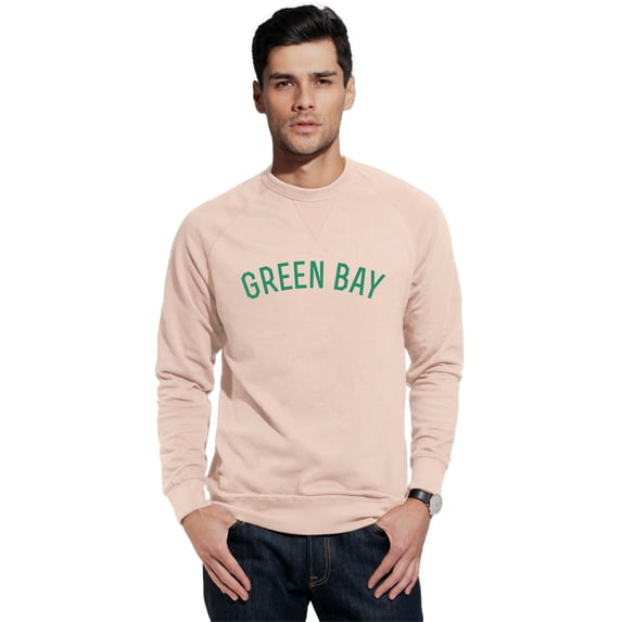 Daxton GreenBay Sweatshirt Athletic Fit Pullover Crewneck French Terry Fabric, Peach Sweatshirt Green Letters, 1XL