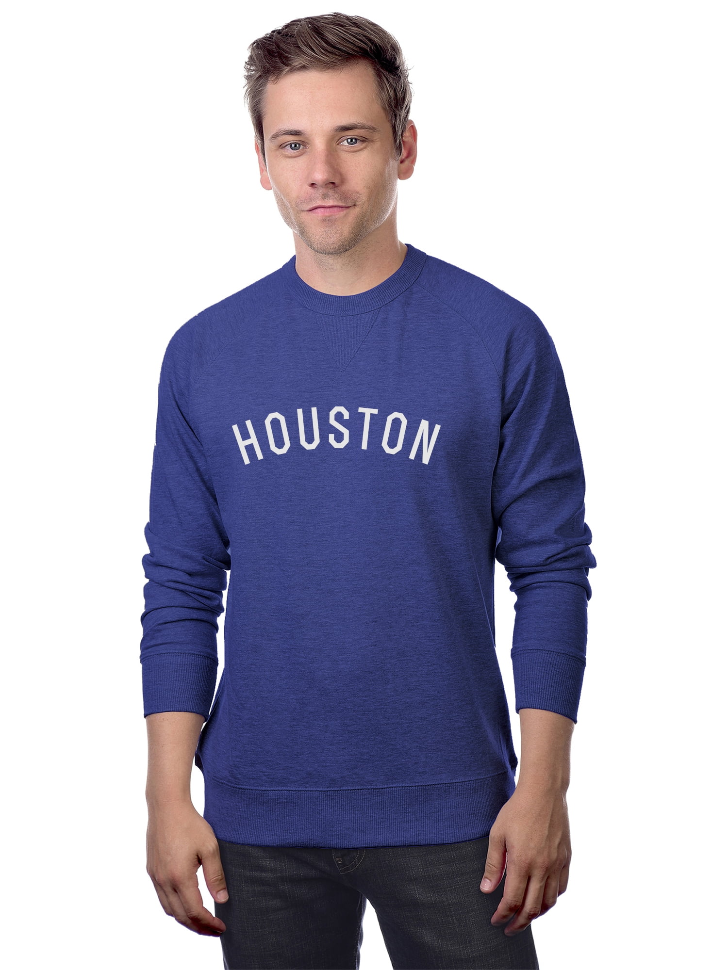 Daxton Houston Sweatshirt Athletic Fit Pullover Crewneck French Terry Fabric Denim Sweatshirt White Letters L Walmart