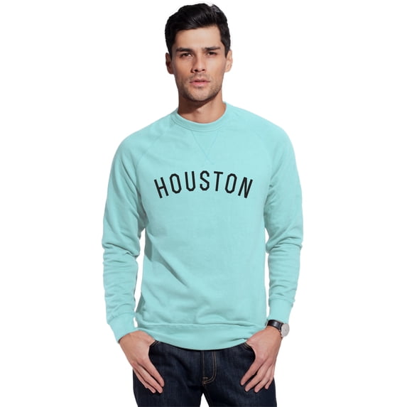 Daxton Houston Sweatshirt Athletic Fit Pullover Crewneck French Terry Fabric, Sky Sweatshirt Black Letters, L