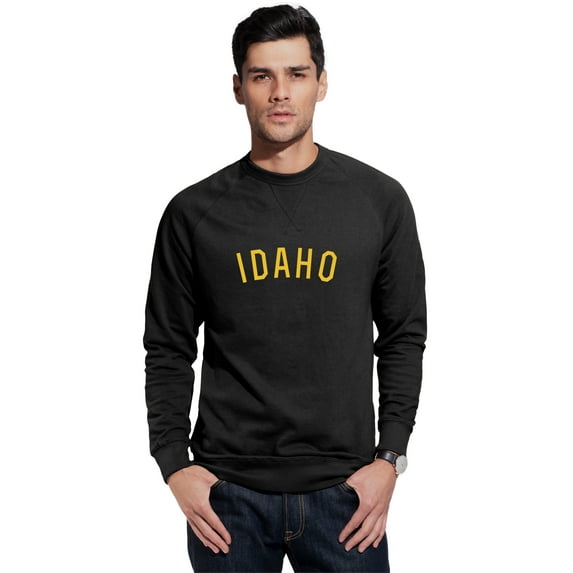 Daxton Idaho Sweatshirt Athletic Fit Pullover Crewneck French Terry Fabric, Black Sweatshirt Gold Letters, L