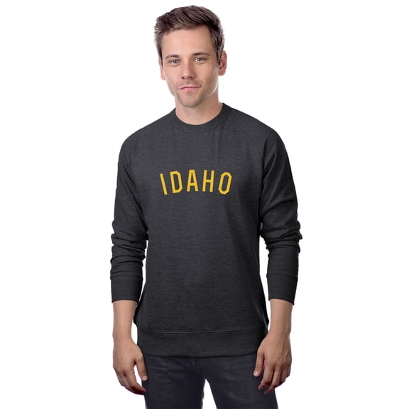 Daxton Idaho Sweatshirt Athletic Fit Pullover Crewneck French Terry Fabric, HthCharcoal Sweatshirt Gold Letters, S
