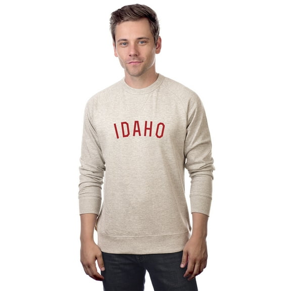 Daxton Idaho Sweatshirt Athletic Fit Pullover Crewneck French Terry Fabric, Oat Sweatshirt Red Letters, S
