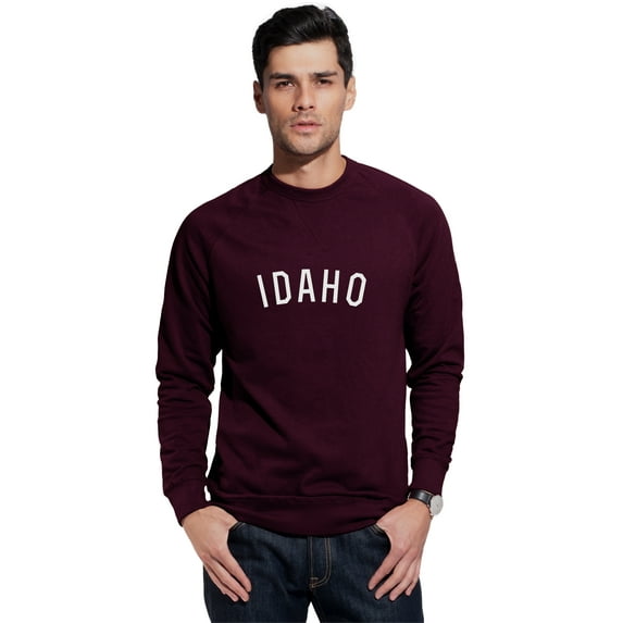 Daxton Idaho Sweatshirt Athletic Fit Pullover Crewneck French Terry Fabric, Wine Sweatshirt White Letters, 3XL